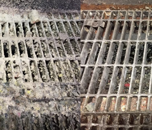  Metal grating at a printing press cleaned using dry ice blasting. 