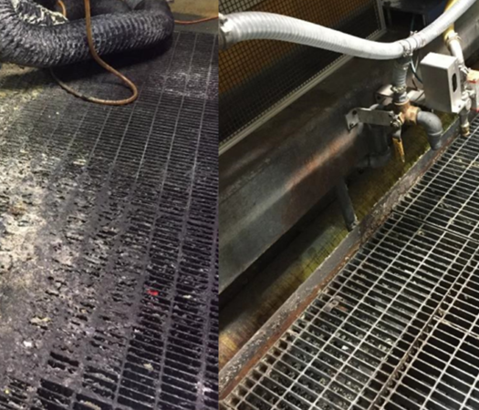  Dry ice blasting was used to clean metal grating at a printing press. 