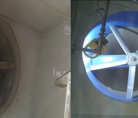  Fans in an automotive plant were cleaned using dry ice blasting. 