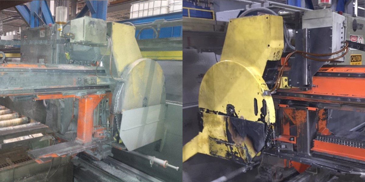 Dry ice blasting was used to clean an aluminum extrusion machine at a manufacturing facility.
