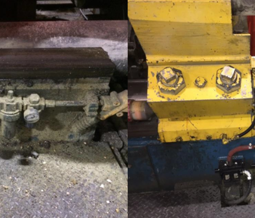  An aluminum extrusion machine at a manufacturing facility cleaned with dry ice blasting. 