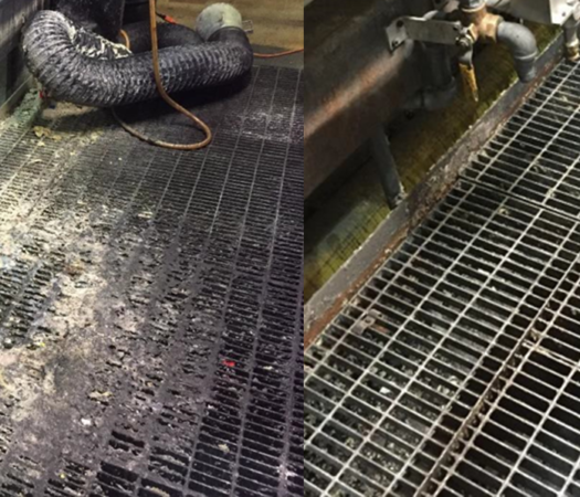  Dry ice blasting was used to effectively clean the metal grating at a printing press in the packaging industry. 